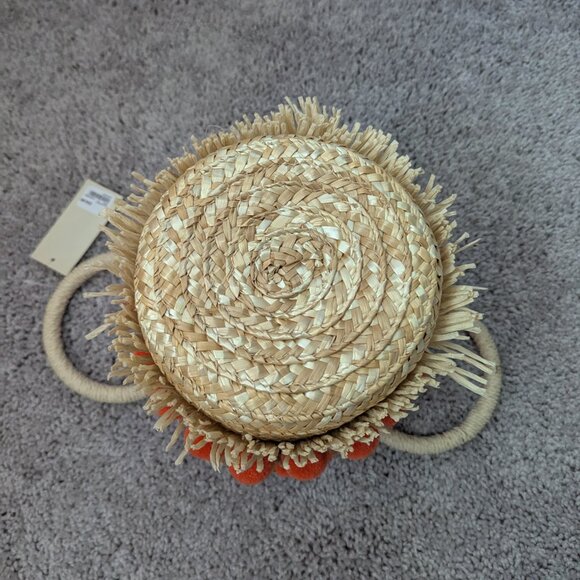 Versona Straw Bag with Orange Pom Poms - Picture 3 of 4